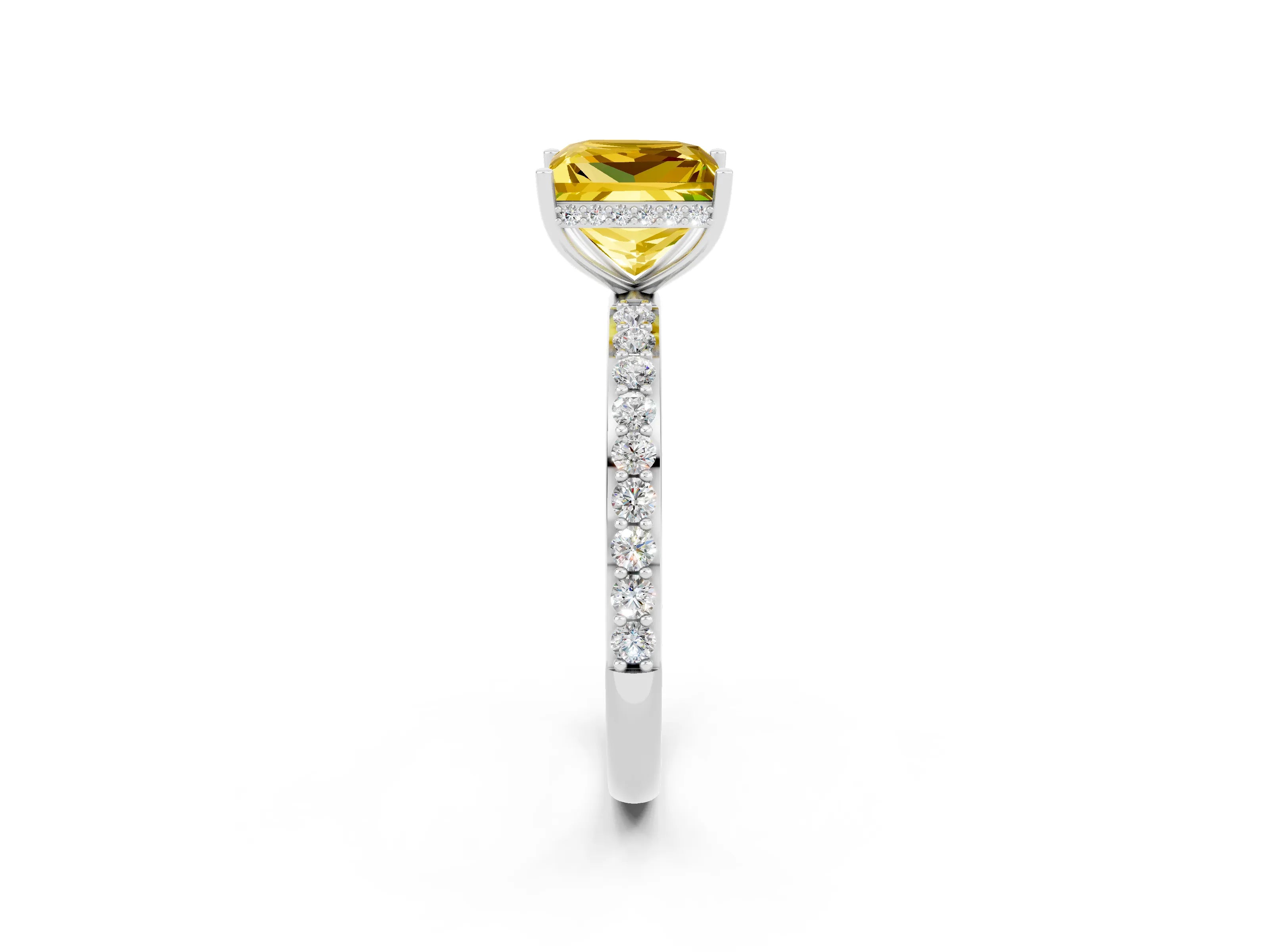 White gold Princess Cut Yellow Sapphire Solitaire Ring with Pavé Band and Hidden Halo_26