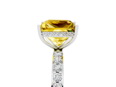 White gold Princess Cut Yellow Sapphire Solitaire Ring with Pavé Band and Hidden Halo_5