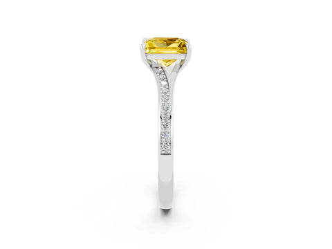 White gold Princess Cut Yellow Sapphire Solitaire Ring with Pavé Band and Prong Setting_14