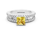 White gold Princess Cut Yellow Sapphire Solitaire Ring with Pavé and Channel Set Band_24