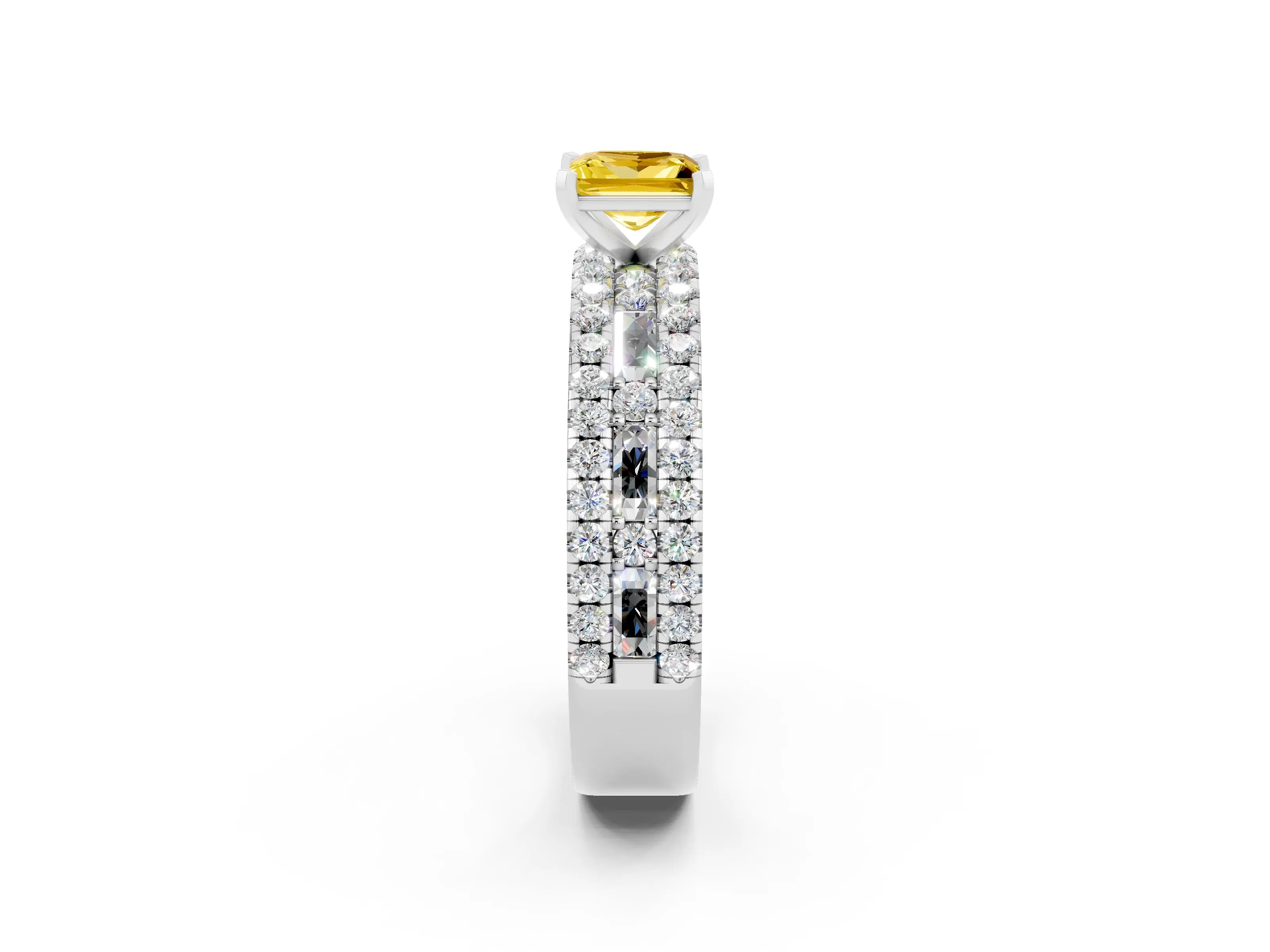 White gold Princess Cut Yellow Sapphire Solitaire Ring with Pavé and Channel Set Band_26