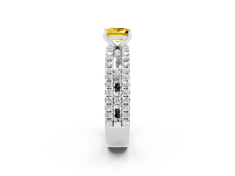 White gold Princess Cut Yellow Sapphire Solitaire Ring with Pavé and Channel Set Band_26