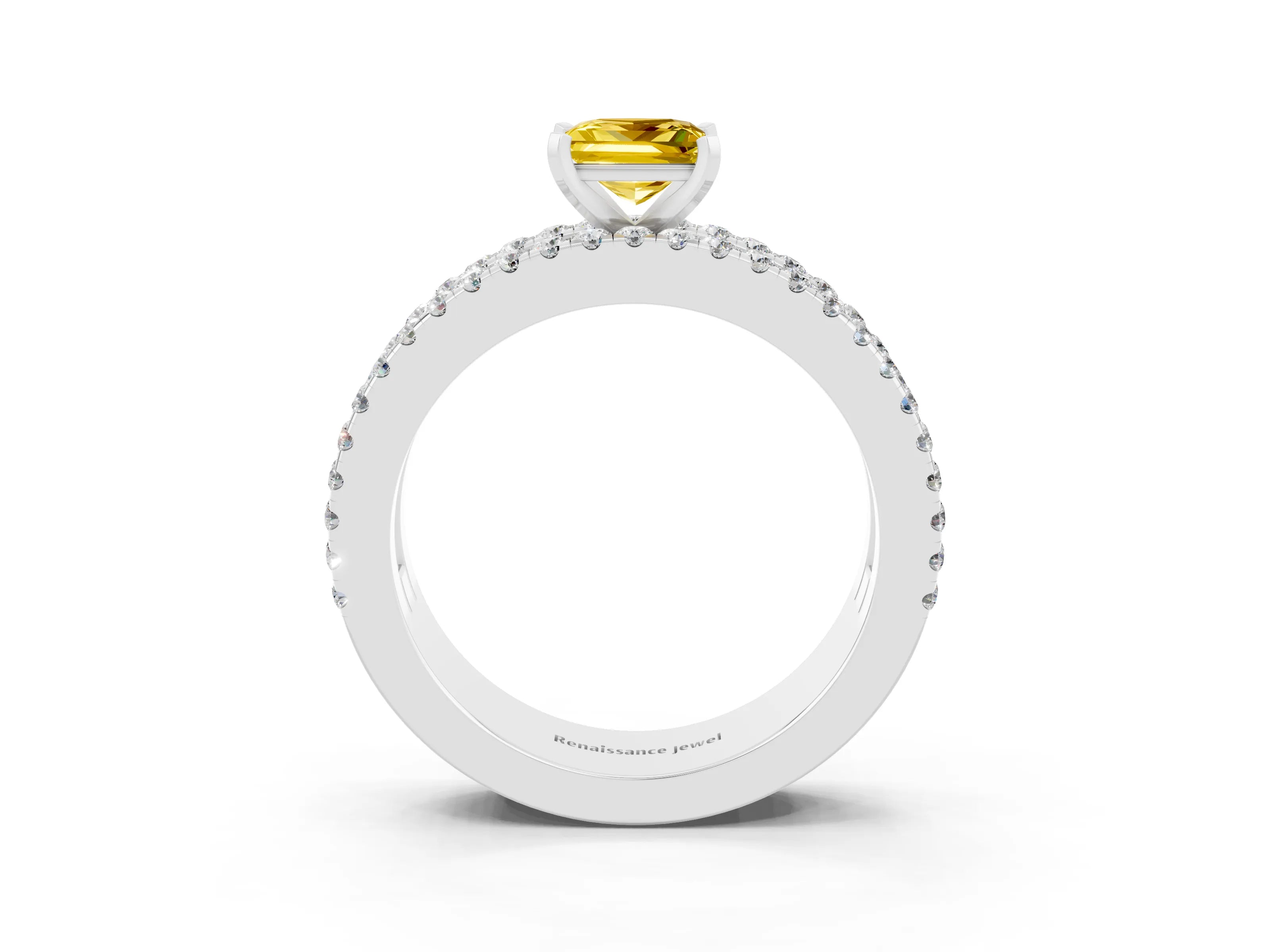 White gold Princess Cut Yellow Sapphire Solitaire Ring with Pavé and Channel Set Band_27