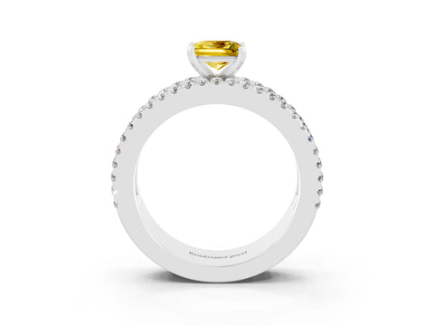 White gold Princess Cut Yellow Sapphire Solitaire Ring with Pavé and Channel Set Band_27