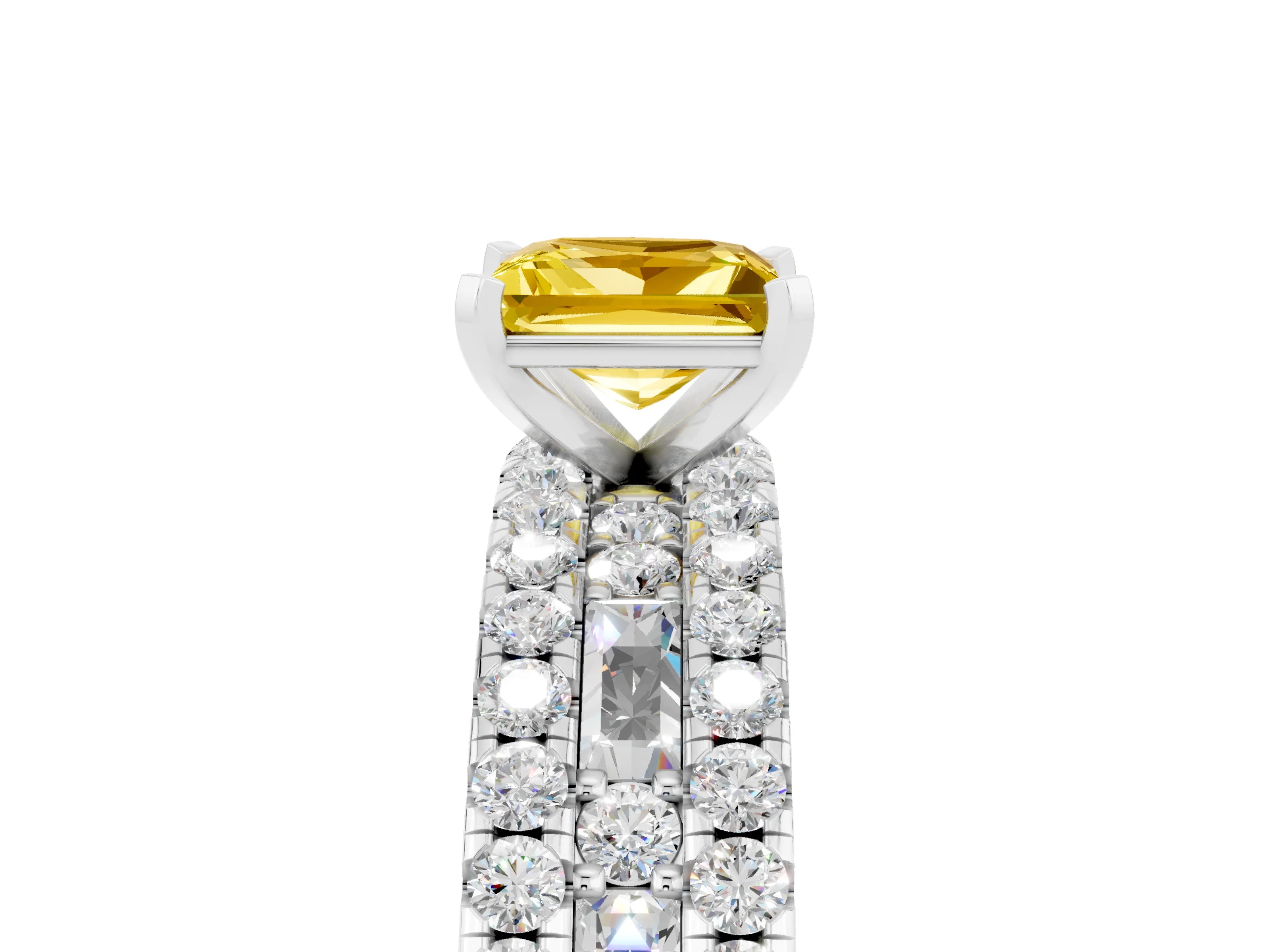 White gold Princess Cut Yellow Sapphire Solitaire Ring with Pavé and Channel Set Band_29