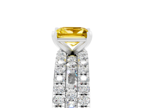 White gold Princess Cut Yellow Sapphire Solitaire Ring with Pavé and Channel Set Band_29