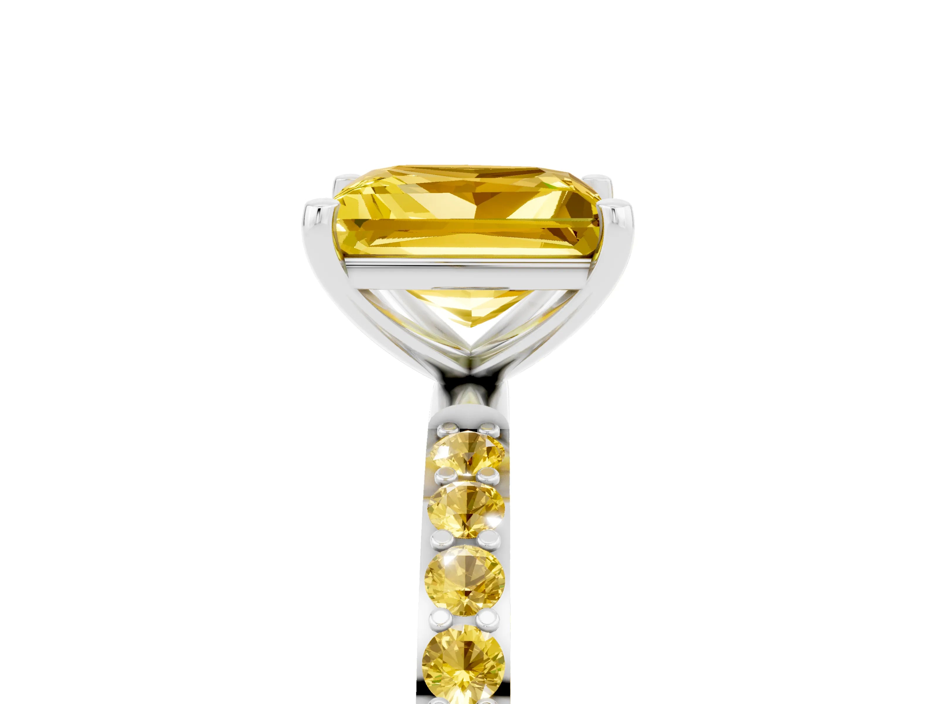 White gold Princess Cut Yellow Sapphire Solitaire Ring with Pave Band and Four Prong Setting_17