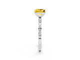 White gold Princess Cut Yellow Sapphire Solitaire Ring with Pave Band and Four Prong Setting_50
