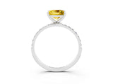 White gold Princess Cut Yellow Sapphire Solitaire Ring with Pave Band and Four Prong Setting_51