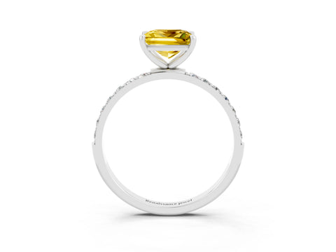 White gold Princess Cut Yellow Sapphire Solitaire Ring with Pave Band and Four Prong Setting_51