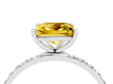 White gold Princess Cut Yellow Sapphire Solitaire Ring with Pave Band and Four Prong Setting_52