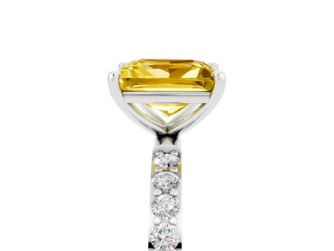 White gold Princess Cut Yellow Sapphire Solitaire Ring with Pave Band and Four Prong Setting_53