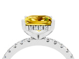 White gold Princess Cut Yellow Sapphire Solitaire Ring with Round  Pavé Band and Four-Prong Setting_64