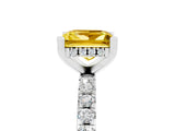 White gold Princess Cut Yellow Sapphire Solitaire Ring with Round  Pavé Band and Four-Prong Setting_65