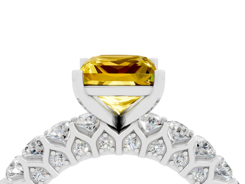 White gold Princess Cut Yellow Sapphire Solitaire Ring with Shared Prong Pavé Band and Four-Prong Setting_4