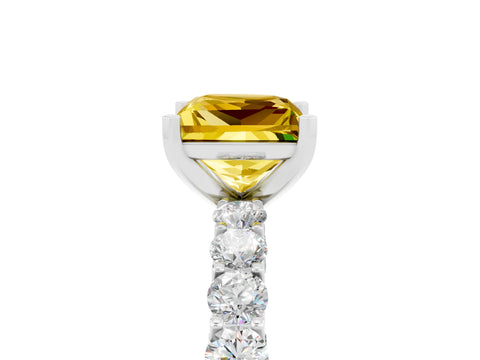 White gold Princess Cut Yellow Sapphire Solitaire Ring with Shared Prong Pavé Band and Four-Prong Setting_5