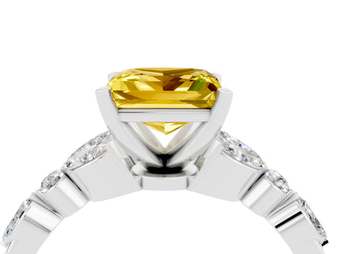 White gold Princess Cut Yellow Sapphire Solitaire Ring with Side Stones and Four-Prong Setting_16