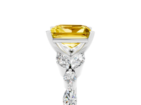 White gold Princess Cut Yellow Sapphire Solitaire Ring with Side Stones and Four-Prong Setting_17