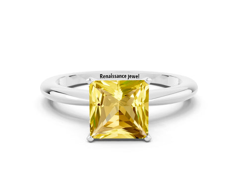 White gold Princess Cut Yellow Sapphire Solitaire Ring with Six-Prong Setting and Classic Band_24