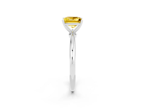 White gold Princess Cut Yellow Sapphire Solitaire Ring with Six-Prong Setting and Classic Band_26