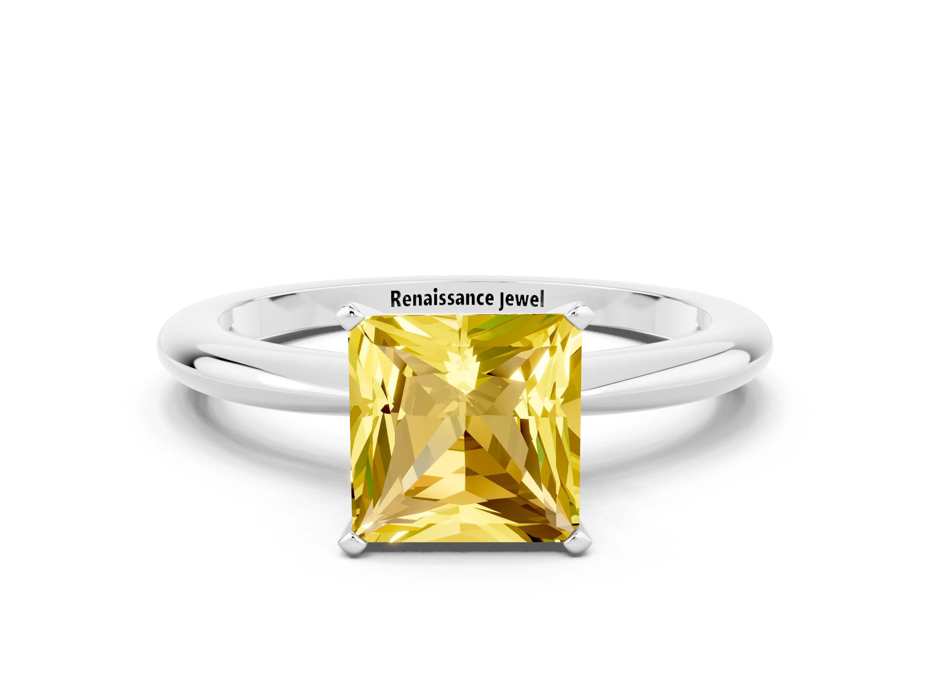 White gold Princess Cut Yellow Sapphire Solitaire Ring with Six-Prong Setting and Classic Band_36