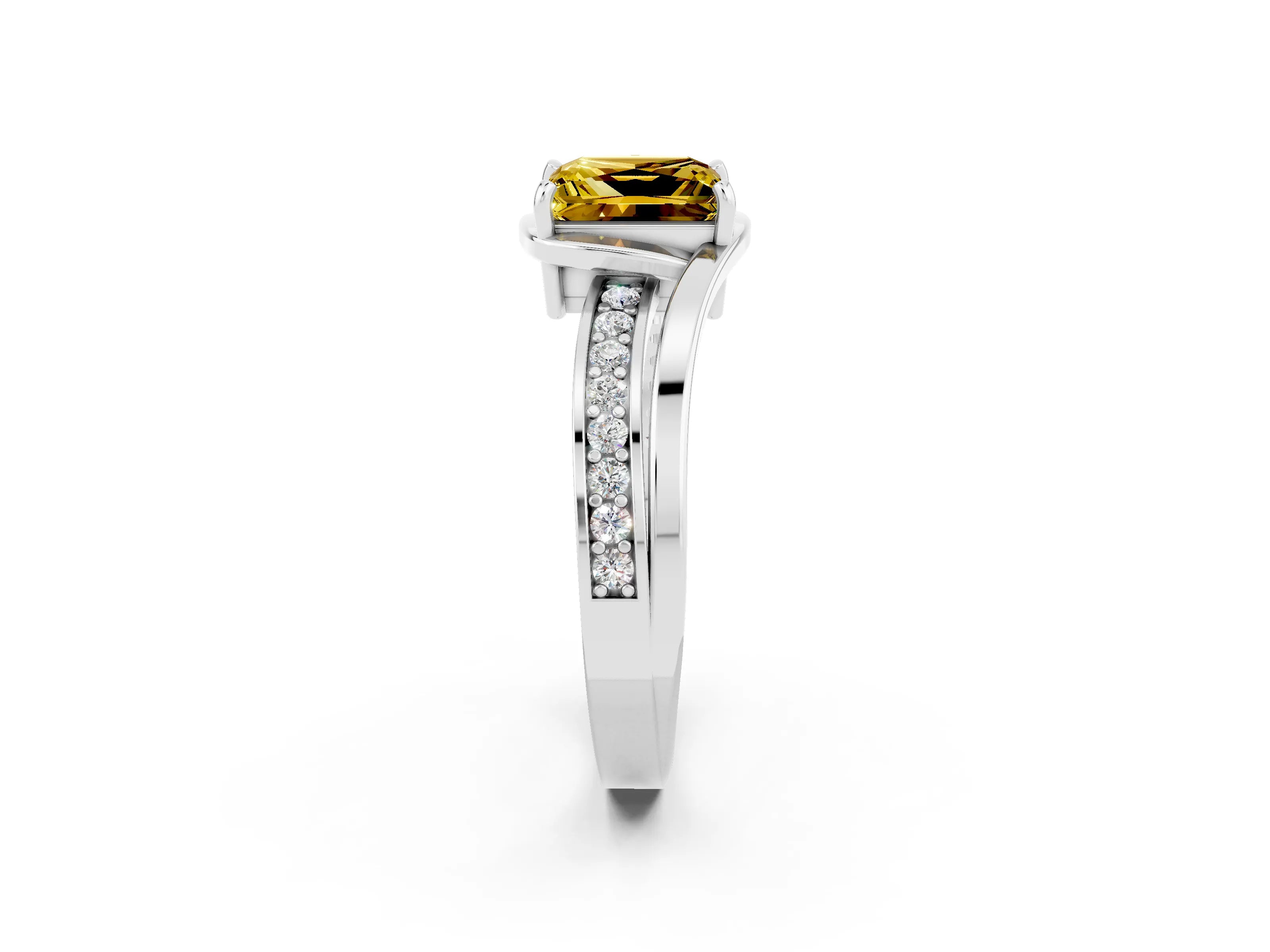 White gold Princess Cut Yellow Sapphire Solitaire Ring with Split Shank and Prong Setting_2