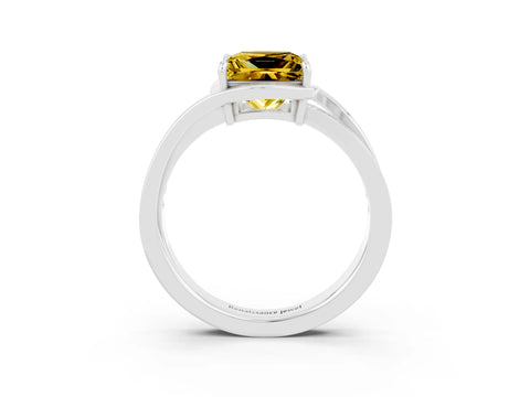 White gold Princess Cut Yellow Sapphire Solitaire Ring with Split Shank and Prong Setting_3