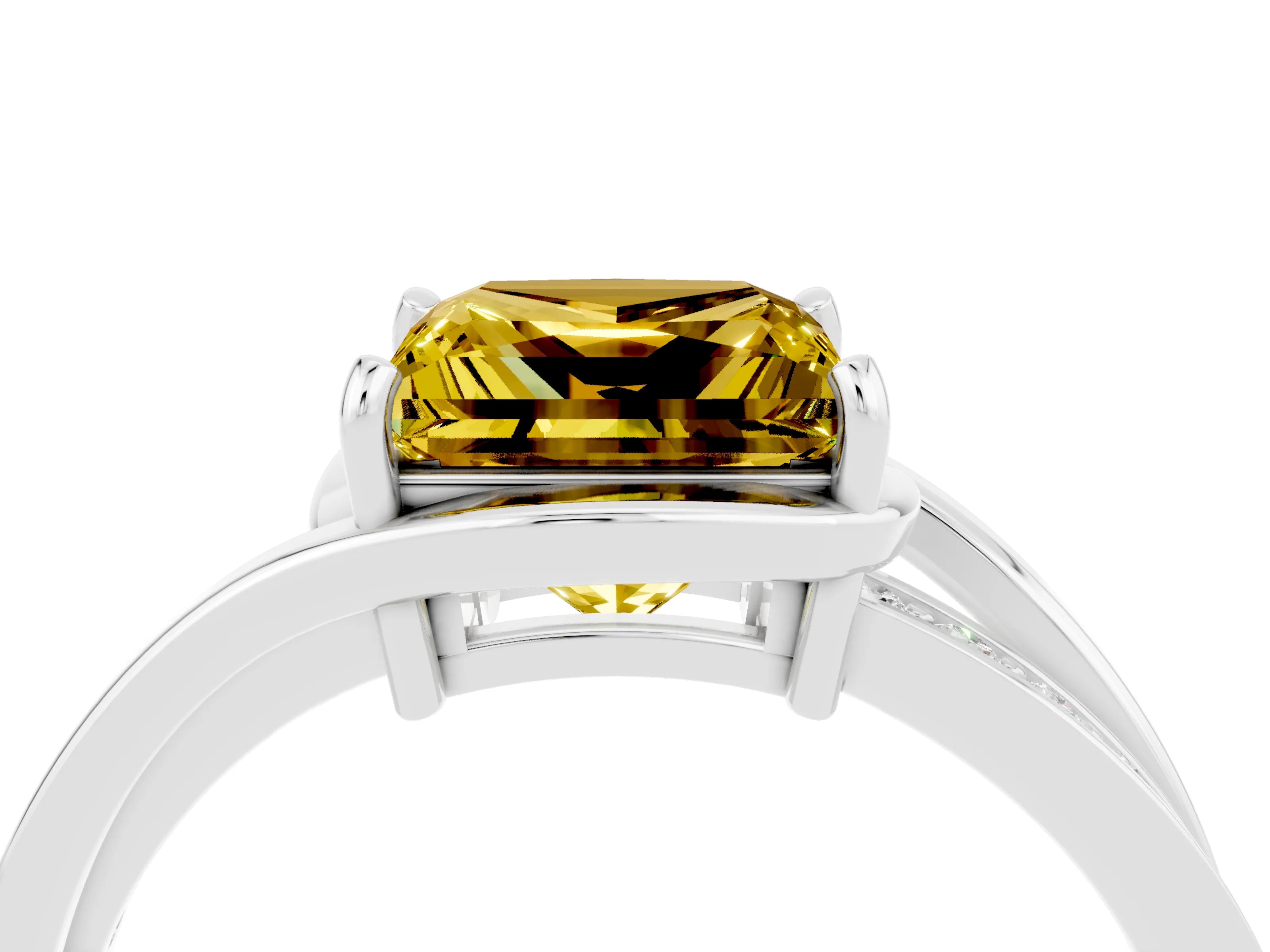 White gold Princess Cut Yellow Sapphire Solitaire Ring with Split Shank and Prong Setting_4