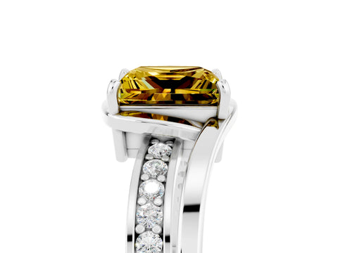 White gold Princess Cut Yellow Sapphire Solitaire Ring with Split Shank and Prong Setting_5