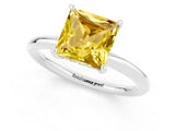 White gold Princess Cut Yellow Sapphire Solitaire Ring with Thin Band and Four-Prong Setting_25