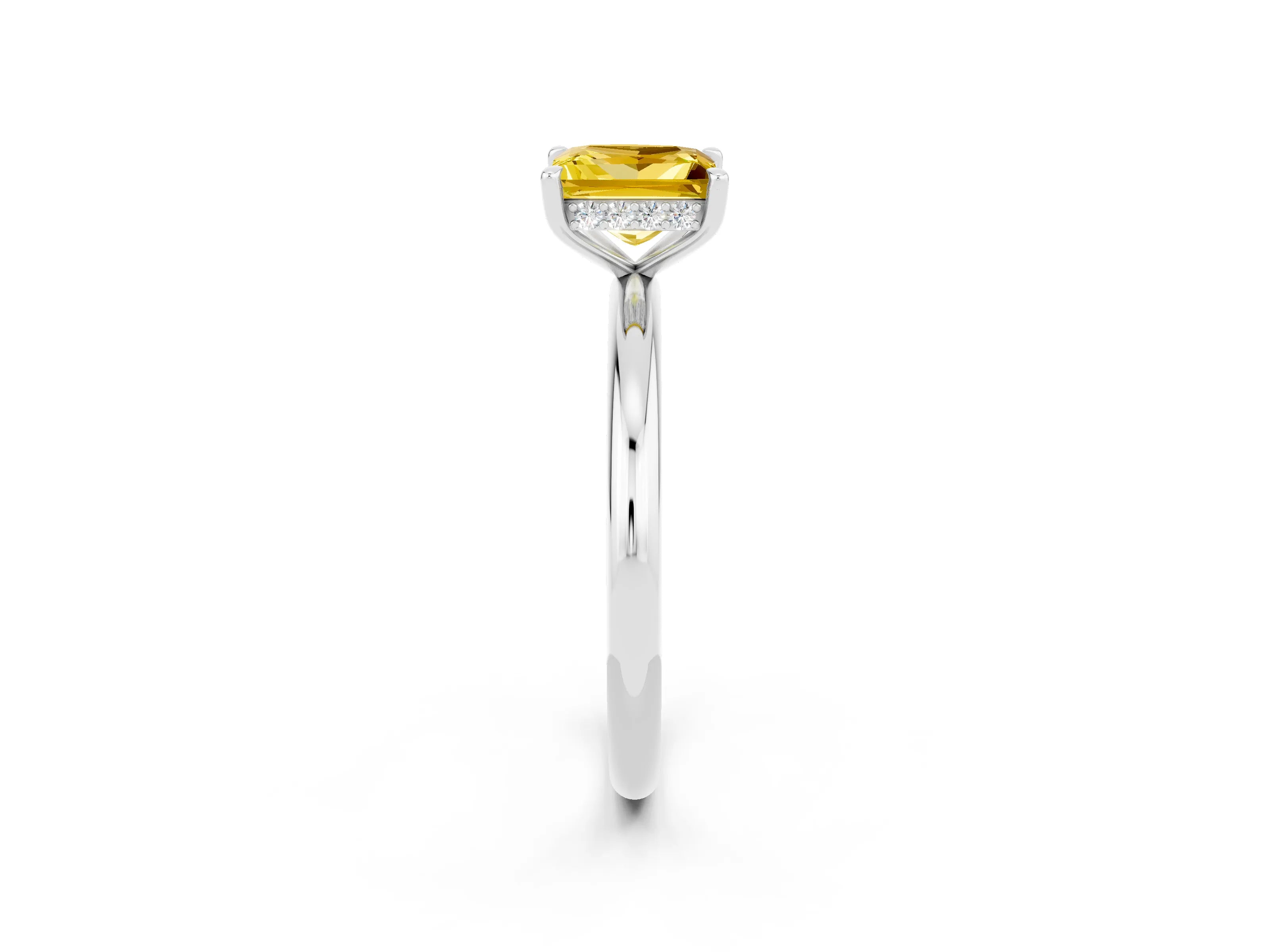 White gold Princess Cut Yellow Sapphire Solitaire Ring with Thin Band and Four-Prong Setting_26