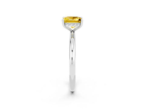 White gold Princess Cut Yellow Sapphire Solitaire Ring with Thin Band and Four-Prong Setting_26