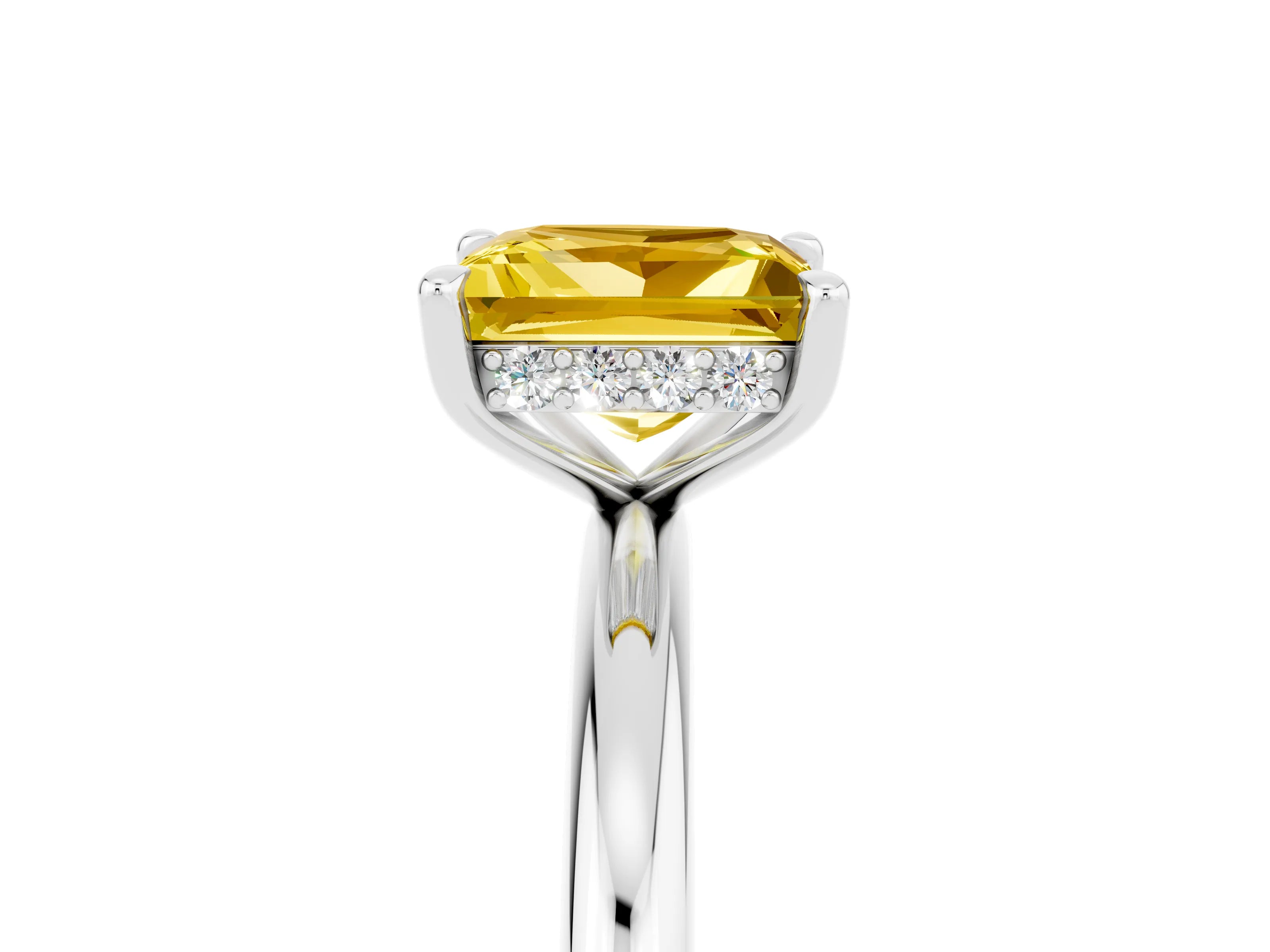 White gold Princess Cut Yellow Sapphire Solitaire Ring with Thin Band and Four-Prong Setting_29