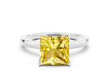 White gold Princess Cut Yellow Sapphire Solitaire Ring with Thin Band and Prong Setting_12