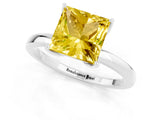 White gold Princess Cut Yellow Sapphire Solitaire Ring with Thin Band and Prong Setting_13