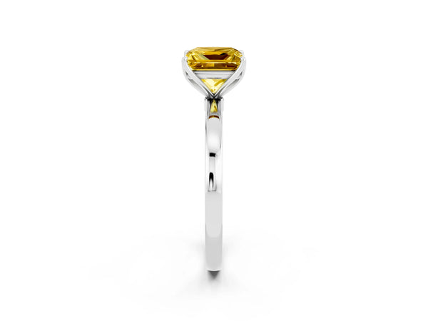 Silver Princess Cut Yellow Sapphire Solitaire Ring with Thin Band and Prong Setting