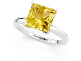 White gold Princess Cut Yellow Sapphire Solitaire Ring with Thin Band and Prong Setting_37