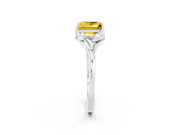 Silver Princess Cut Yellow Sapphire Solitaire Ring with Twist Band and Four-Prong Setting