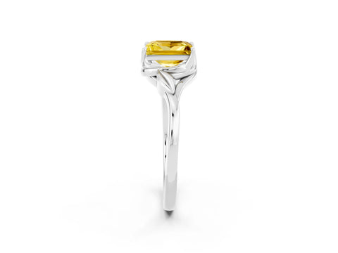 White gold Princess Cut Yellow Sapphire Solitaire Ring with Twist Band and Four-Prong Setting_38