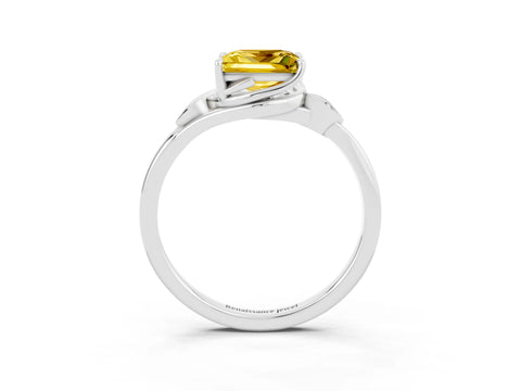 White gold Princess Cut Yellow Sapphire Solitaire Ring with Twist Band and Four-Prong Setting_39