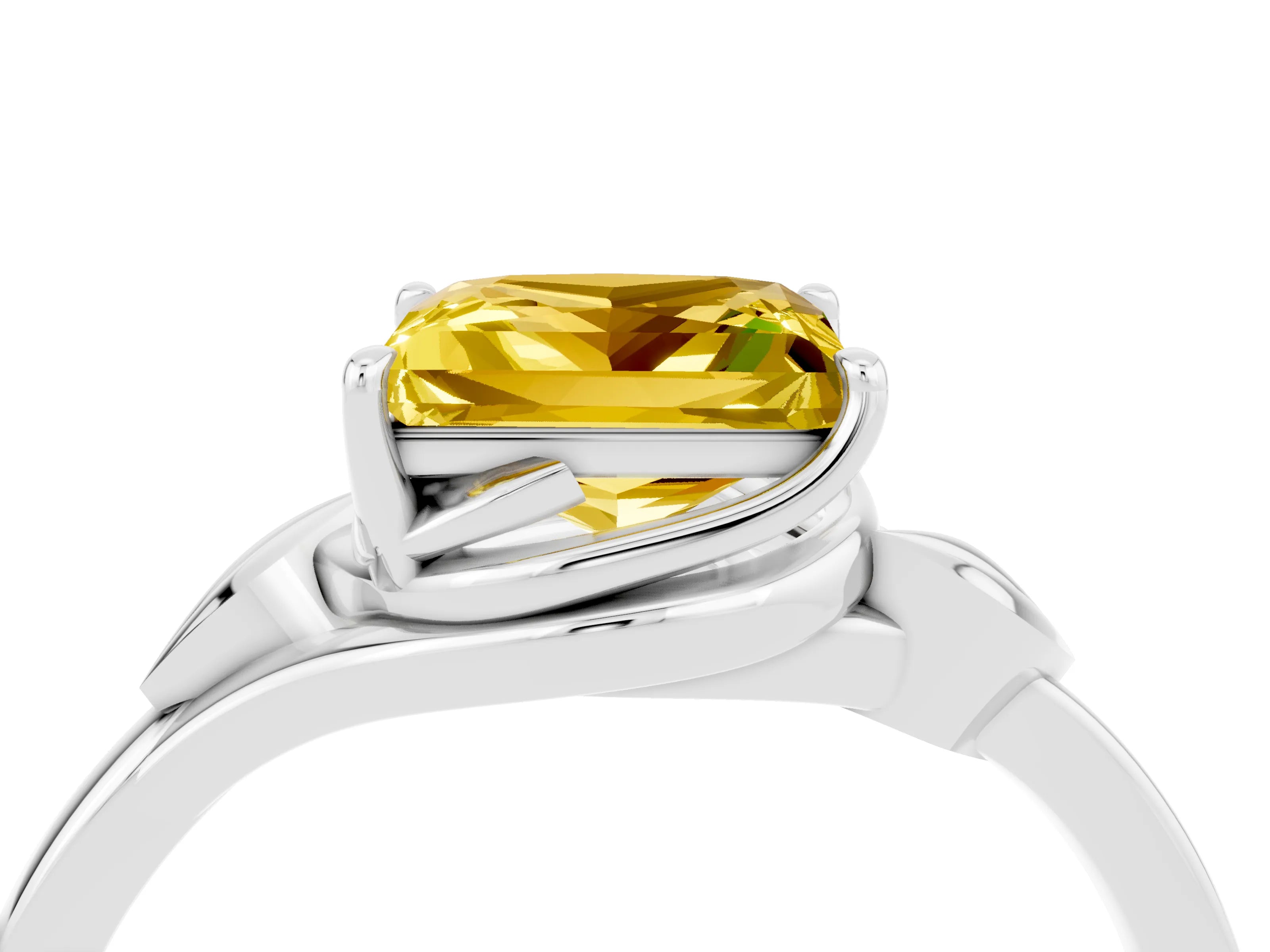 White gold Princess Cut Yellow Sapphire Solitaire Ring with Twist Band and Four-Prong Setting_40