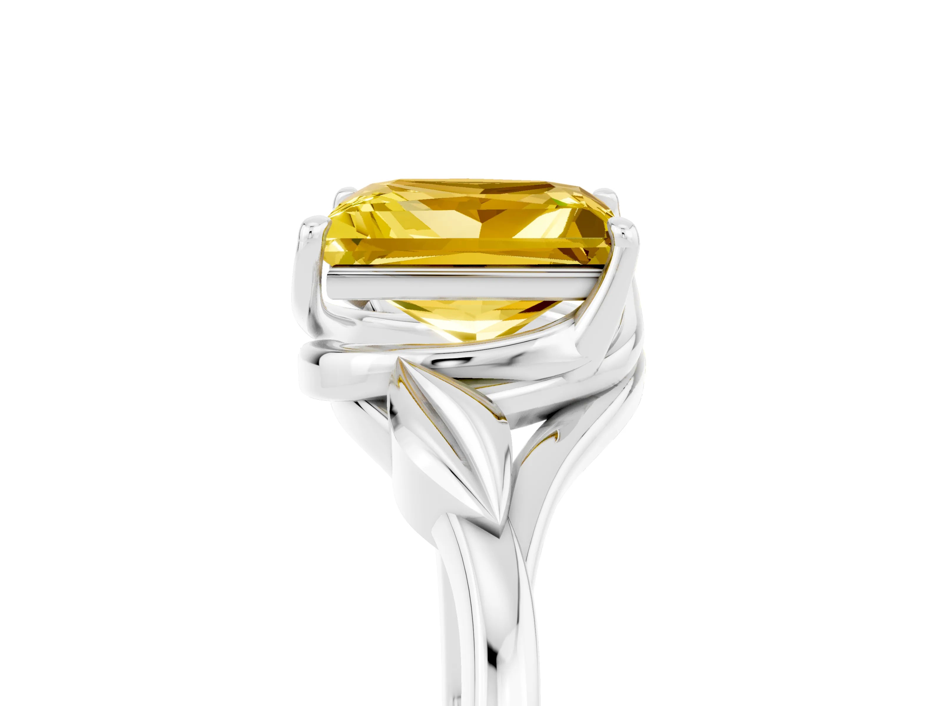 White gold Princess Cut Yellow Sapphire Solitaire Ring with Twist Band and Four-Prong Setting_41