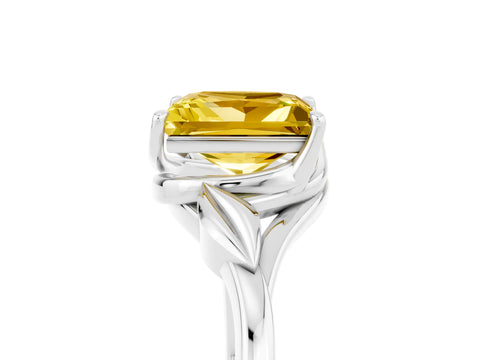 White gold Princess Cut Yellow Sapphire Solitaire Ring with Twist Band and Four-Prong Setting_41