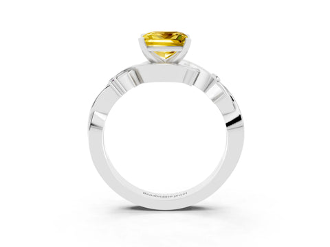 White gold Princess Cut Yellow Sapphire Solitaire Ring with Twisted Band and Prong Setting_15