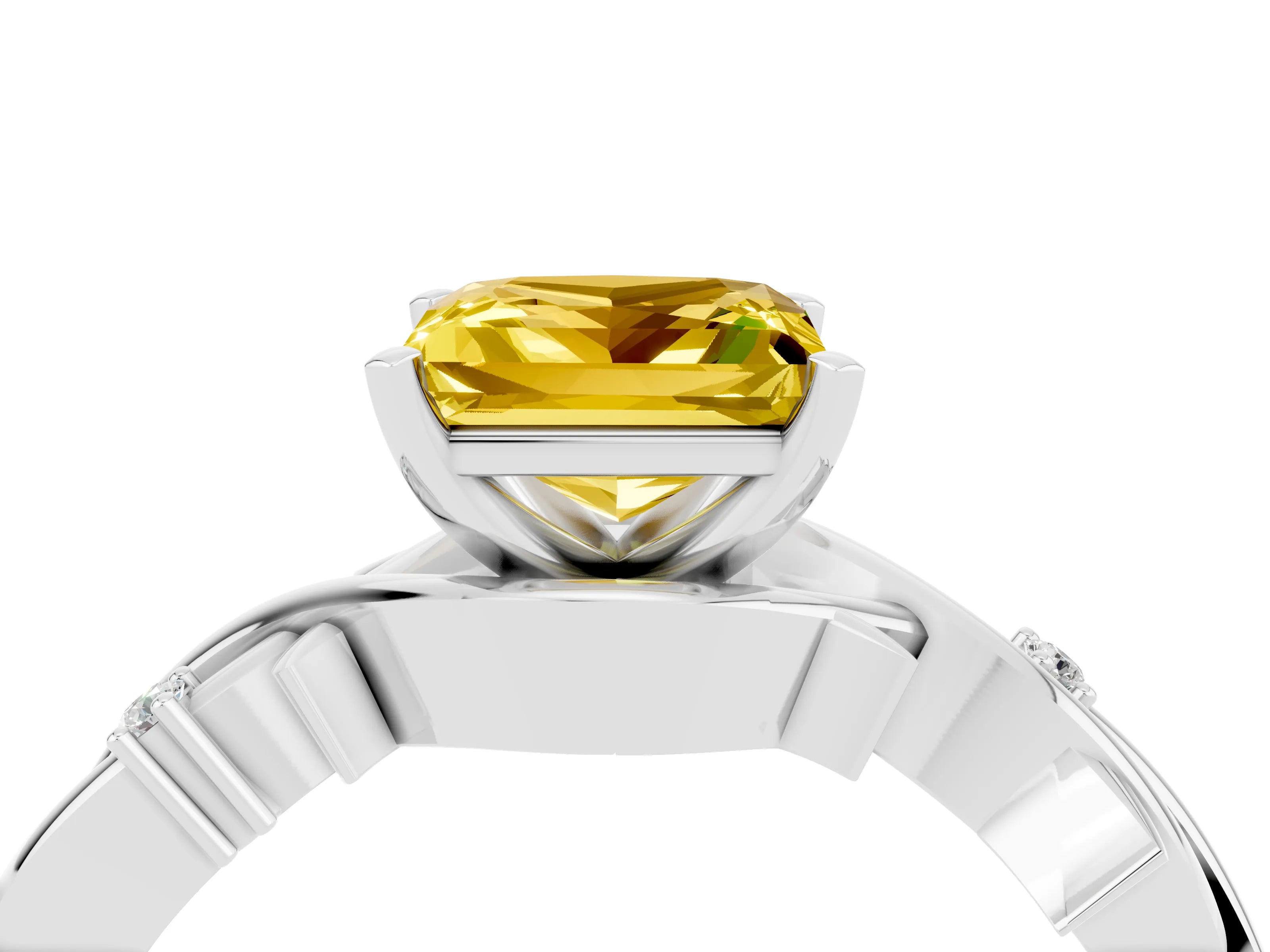 White gold Princess Cut Yellow Sapphire Solitaire Ring with Twisted Band and Prong Setting_16