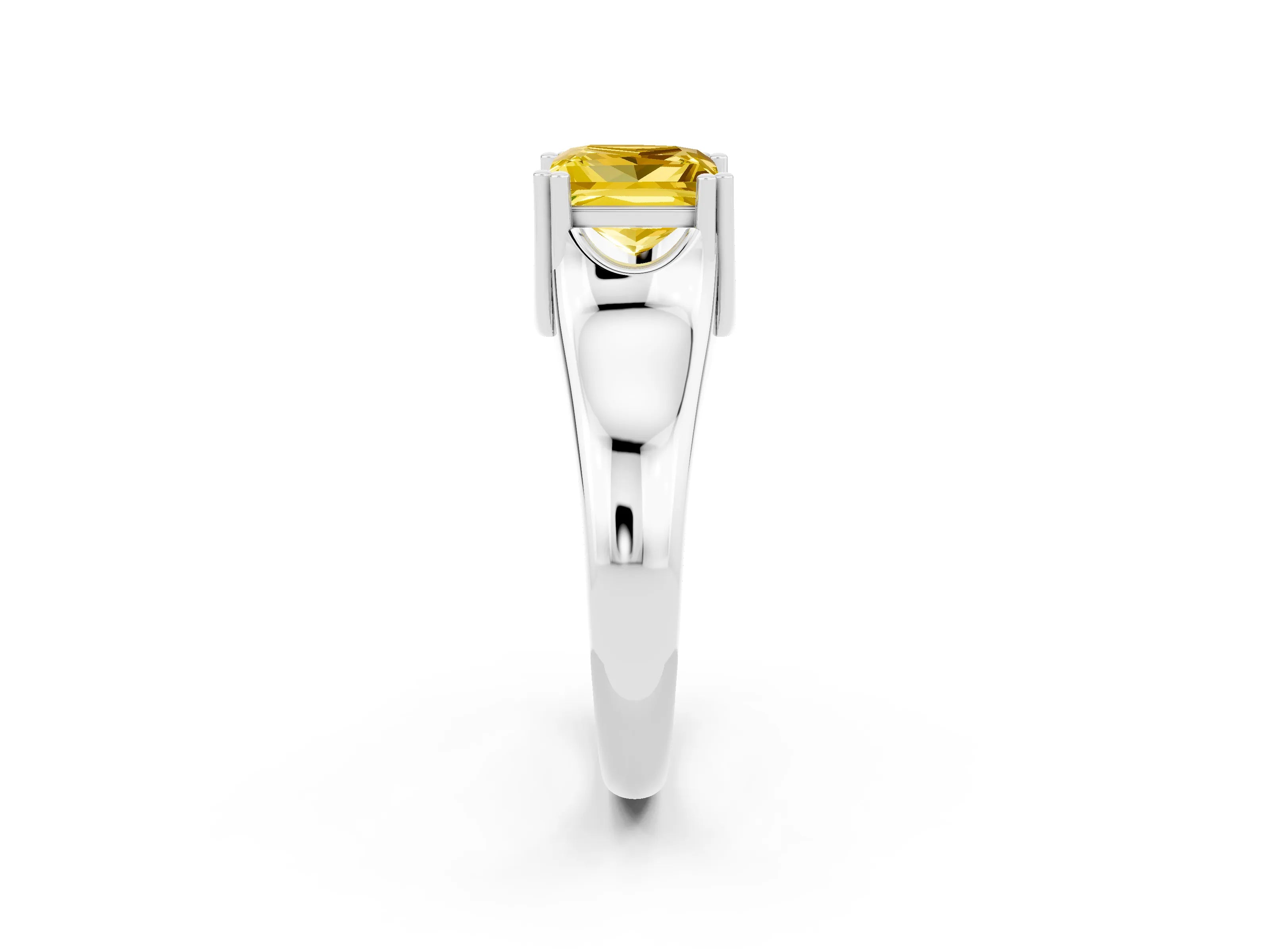 White gold Princess Cut Yellow Sapphire Solitaire Ring with Wide Band and Prong Setting_26
