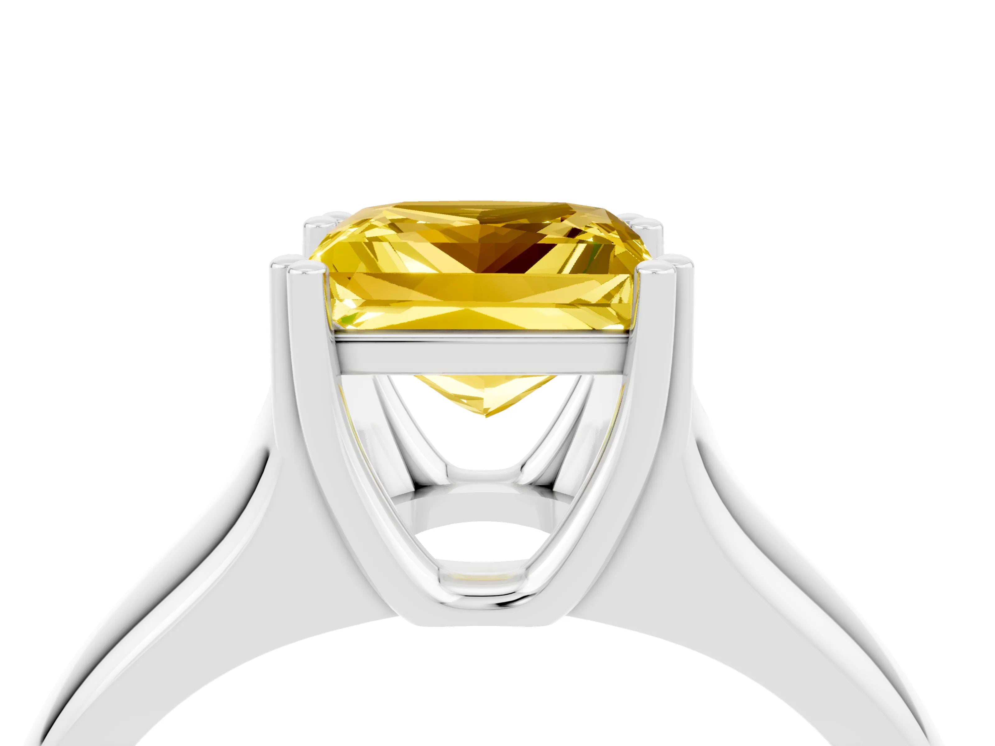 White gold Princess Cut Yellow Sapphire Solitaire Ring with Wide Band and Prong Setting_28
