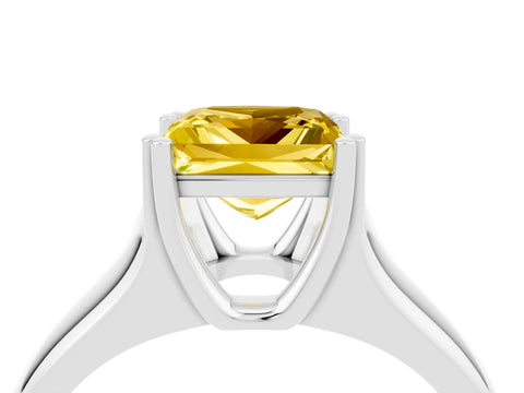 White gold Princess Cut Yellow Sapphire Solitaire Ring with Wide Band and Prong Setting_28