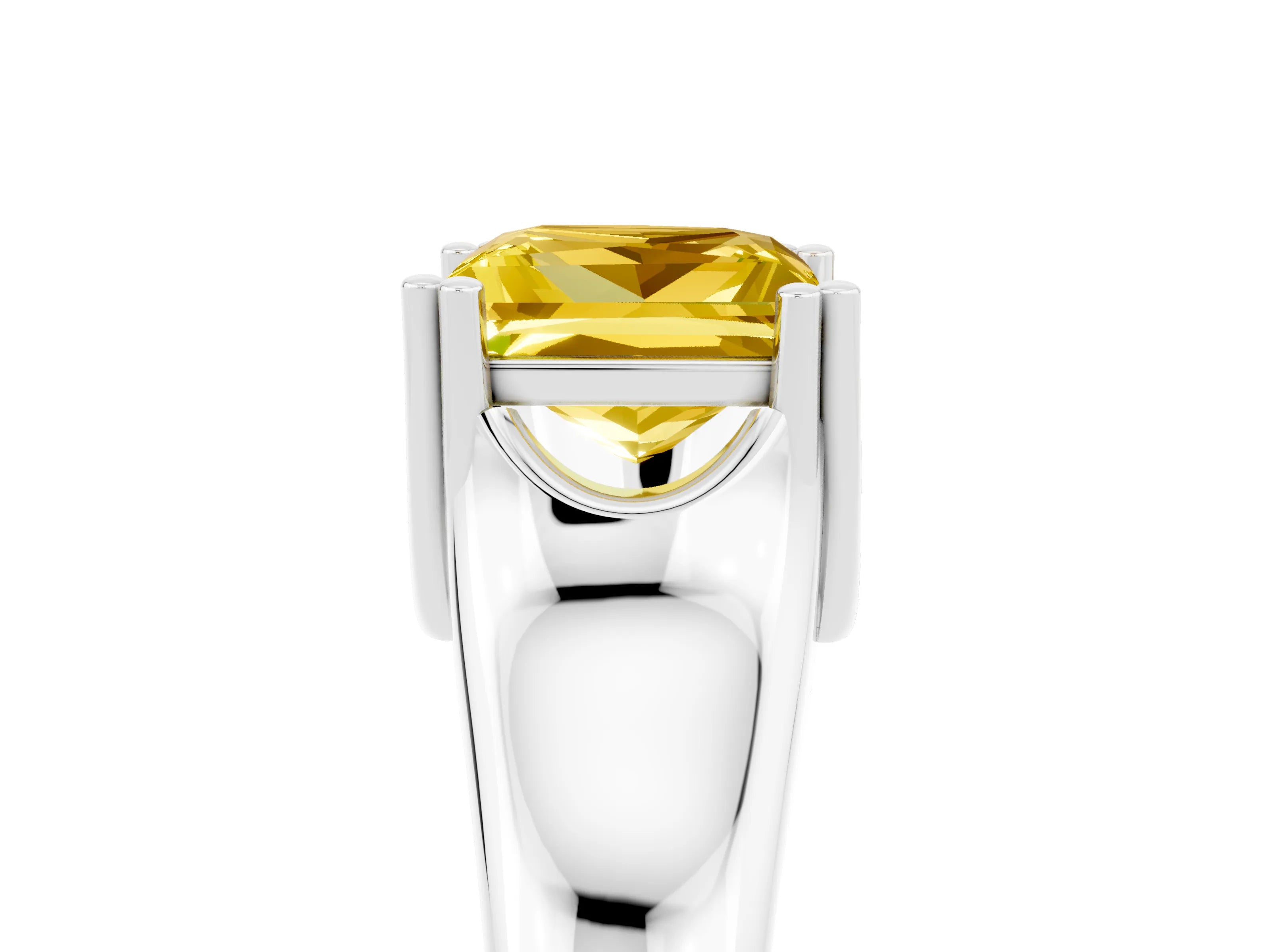 White gold Princess Cut Yellow Sapphire Solitaire Ring with Wide Band and Prong Setting_29