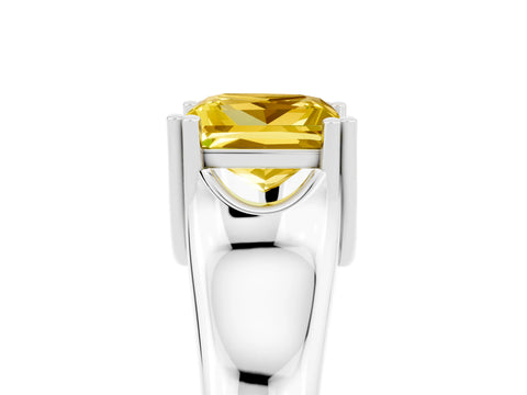 White gold Princess Cut Yellow Sapphire Solitaire Ring with Wide Band and Prong Setting_29